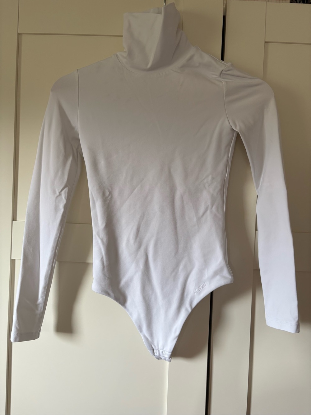 Aritzia White Long-Sleeve Turtleneck One-Piece Bodysuit